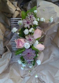 Pale pink flower comb for bridemaids hair